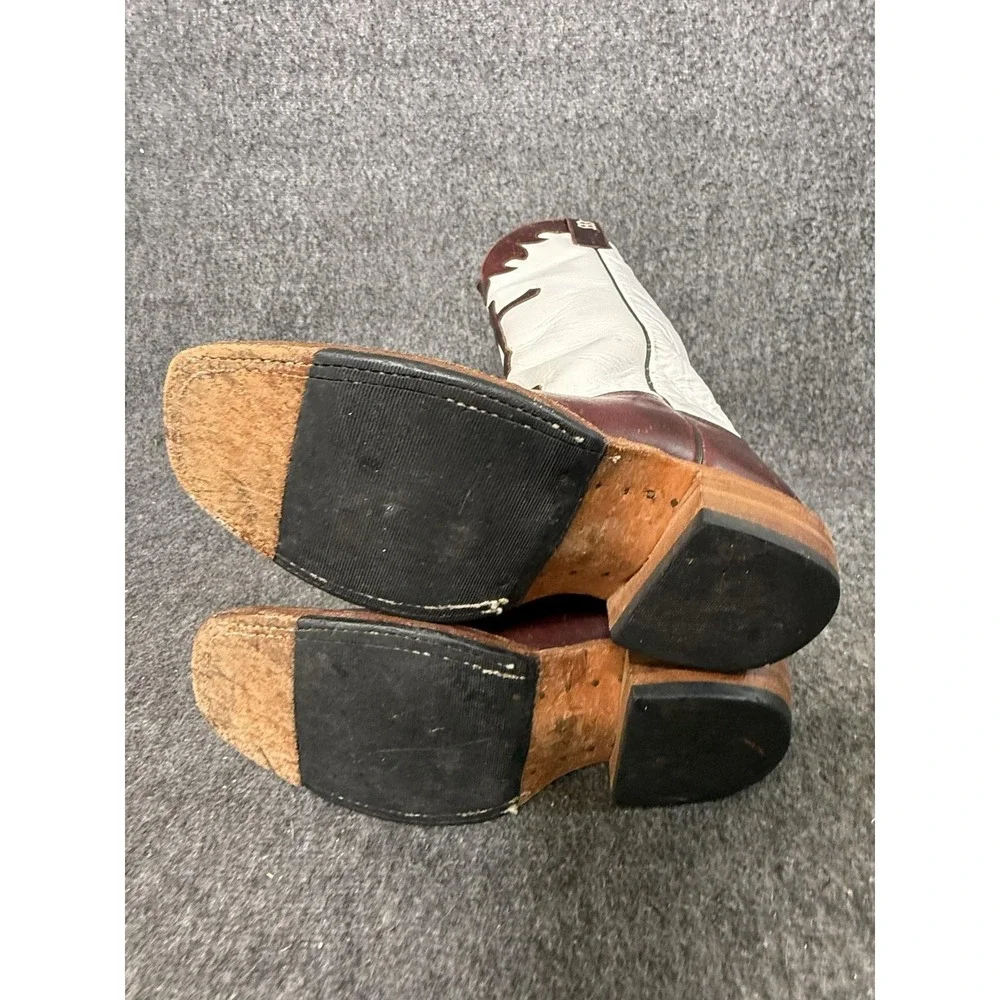 Anderson Bean Boots Youth Size 2 Brown White Western Cross Square Toe 67002